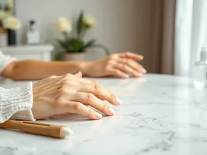 Kobieta nakłada szpatułką kremową maskę z zielonej herbaty na twarz w relaksującej atmosferze domowego spa.