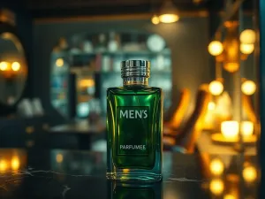 Luksusowy flakon perfum Carolina Herrera na marmurowym blacie w eleganckim, słonecznym wnętrzu.